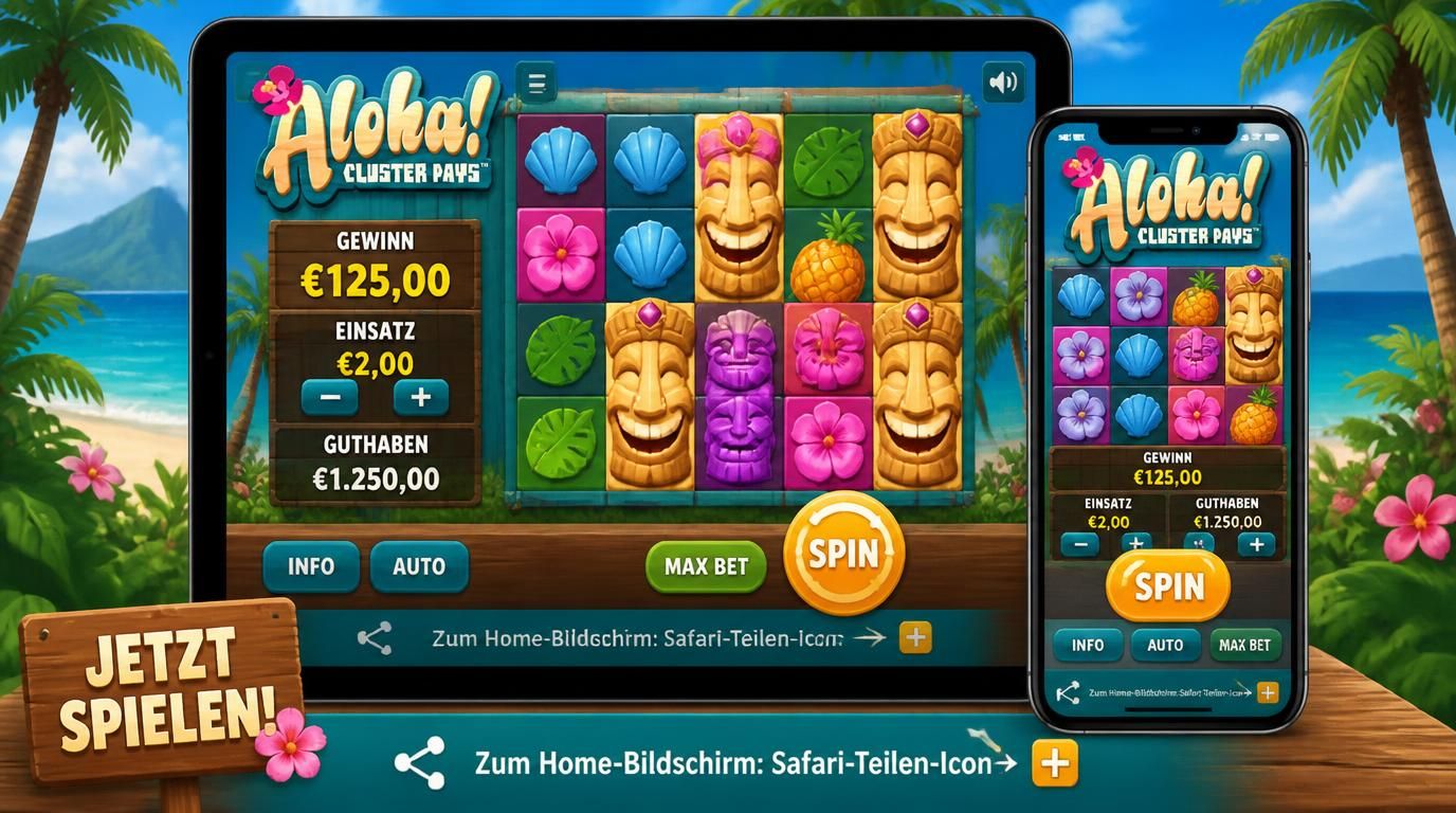 iPhone und iPad mit tropischer Casinooberfläche, deutlich beschriftet